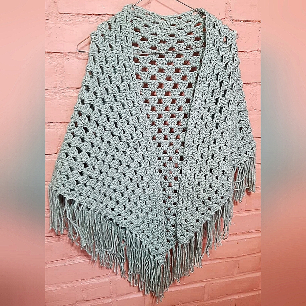 Vintage Mint Seafoam Green Crochet Afghan Wrap
